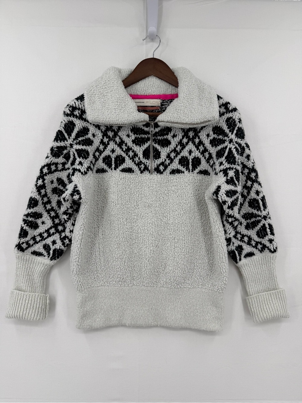 Anthropologie Pilcro Sherpa Pullover Sweater Women’s Small Black White Fair Isle - Picture 4 of 14